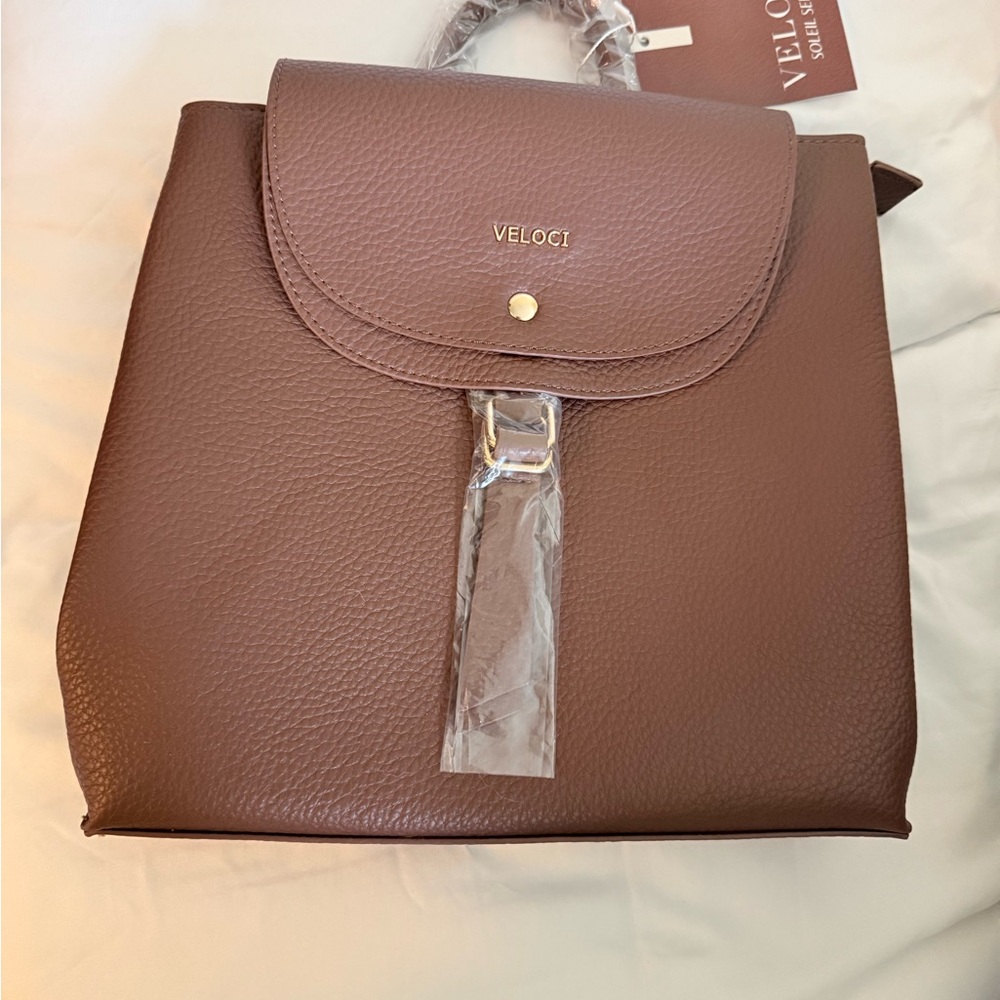BNWT Veloci Brown Satchel Crossbody Bag Top Handle Structured Handbag